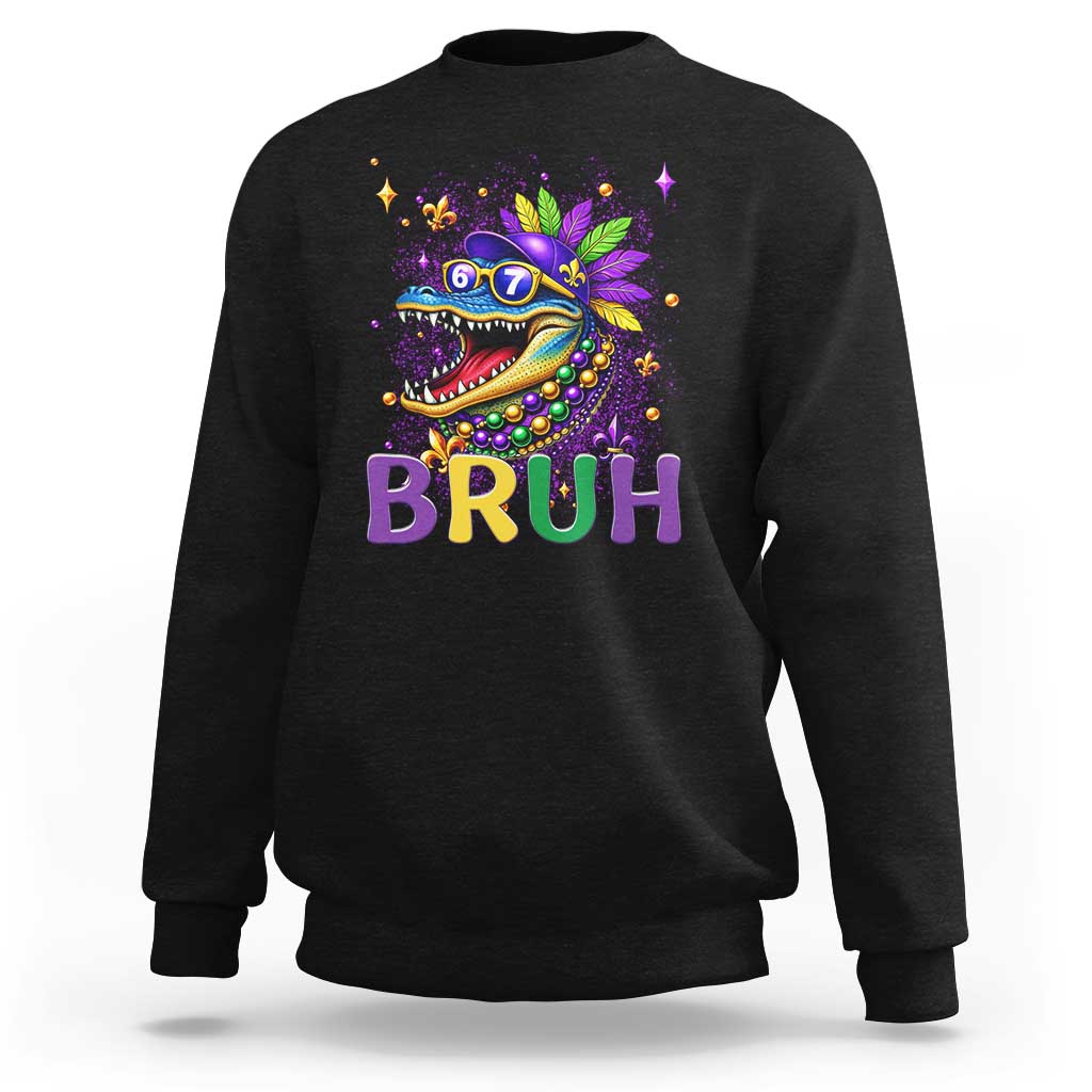 67 Mardi Gras Sweatshirt Funny Alligator Six Seven Bruh Meme