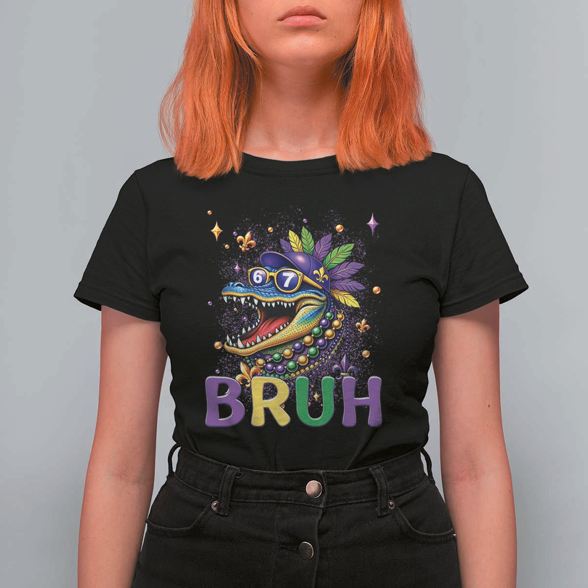 67 Mardi Gras T Shirt For Women Funny Alligator Six Seven Bruh Meme