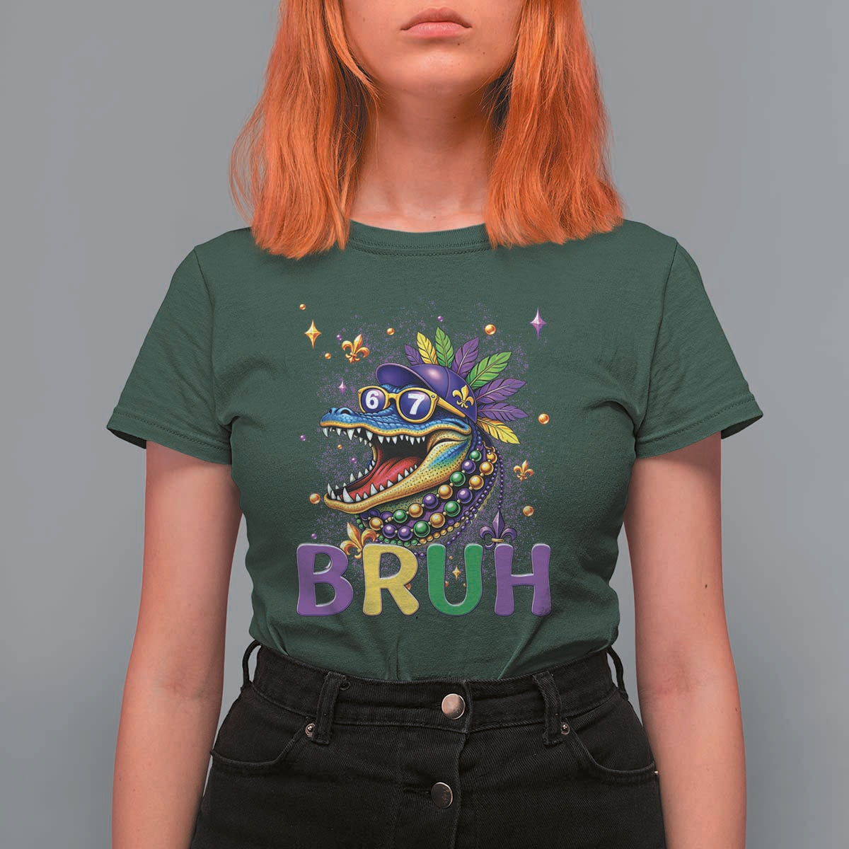 67 Mardi Gras T Shirt For Women Funny Alligator Six Seven Bruh Meme
