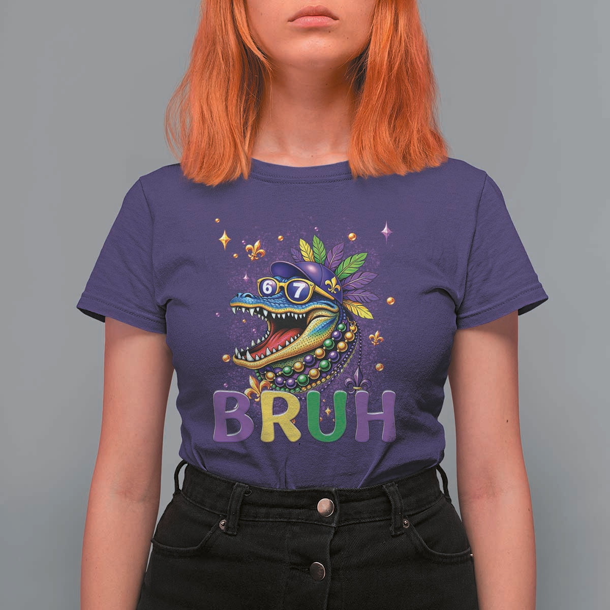 67 Mardi Gras T Shirt For Women Funny Alligator Six Seven Bruh Meme