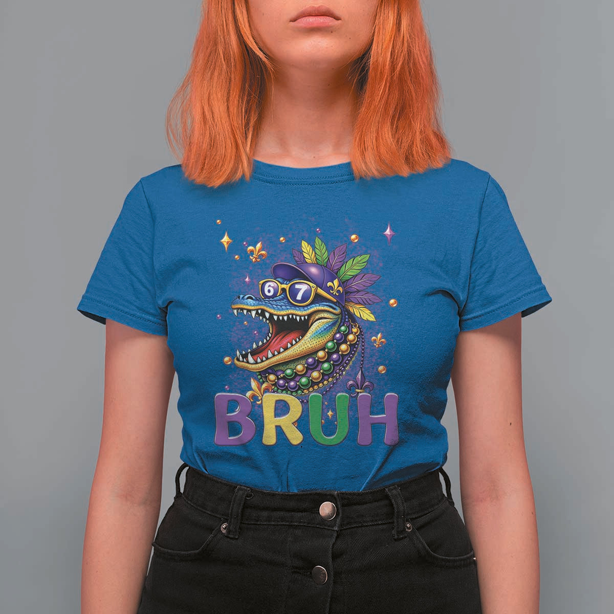 67 Mardi Gras T Shirt For Women Funny Alligator Six Seven Bruh Meme