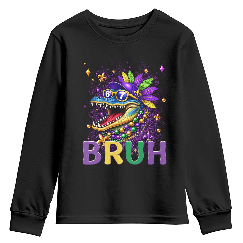 67 Mardi Gras Youth Sweatshirt Funny Alligator Six Seven Bruh Meme