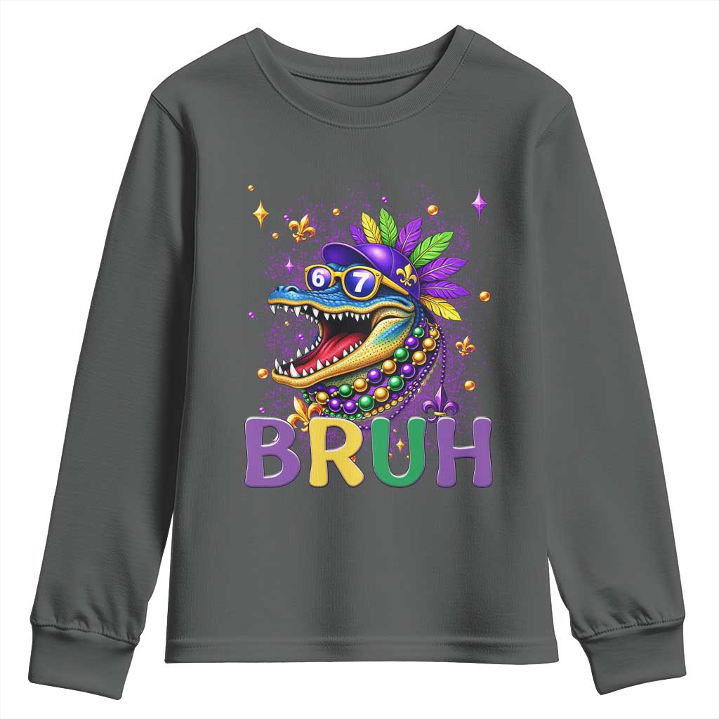 67 Mardi Gras Youth Sweatshirt Funny Alligator Six Seven Bruh Meme