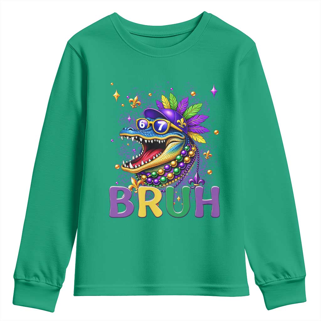 67 Mardi Gras Youth Sweatshirt Funny Alligator Six Seven Bruh Meme