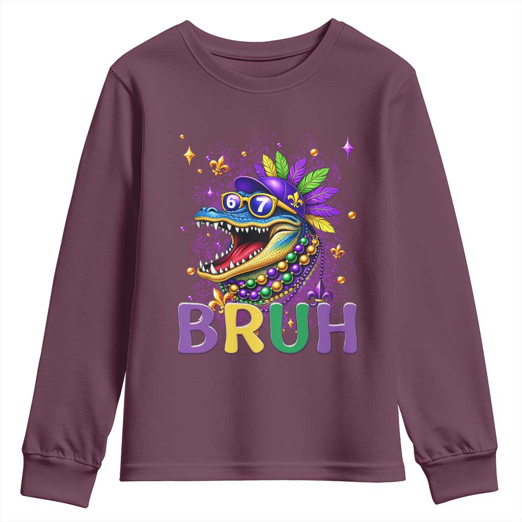 67 Mardi Gras Youth Sweatshirt Funny Alligator Six Seven Bruh Meme