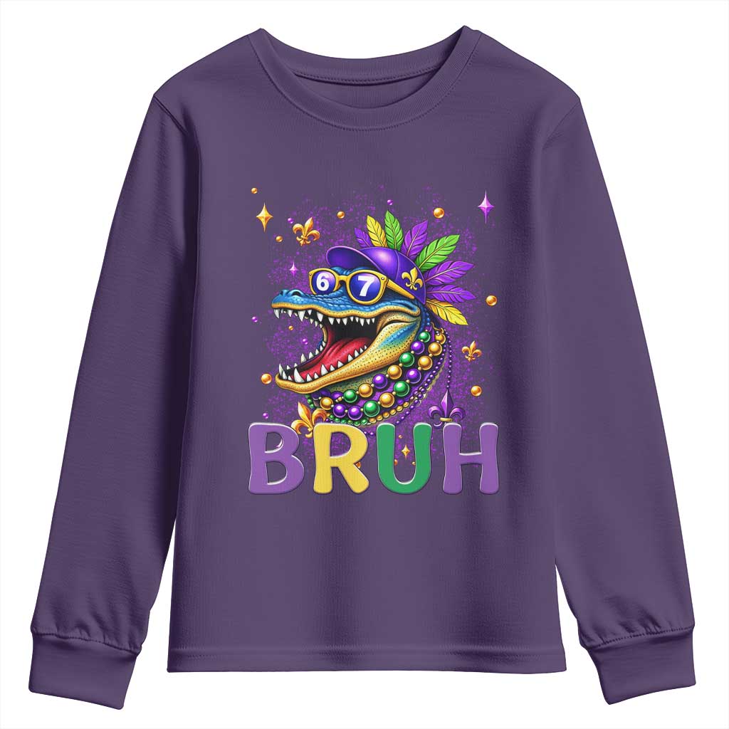 67 Mardi Gras Youth Sweatshirt Funny Alligator Six Seven Bruh Meme