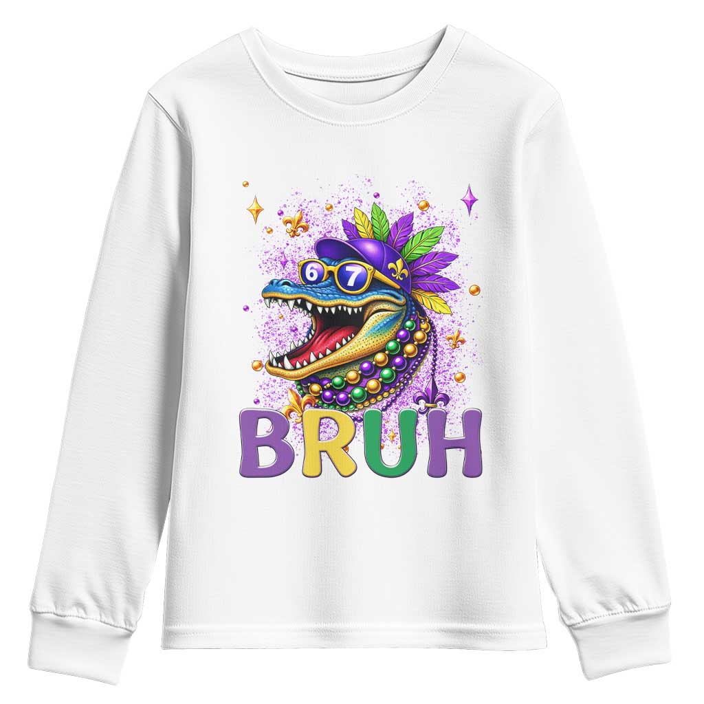 67 Mardi Gras Youth Sweatshirt Funny Alligator Six Seven Bruh Meme