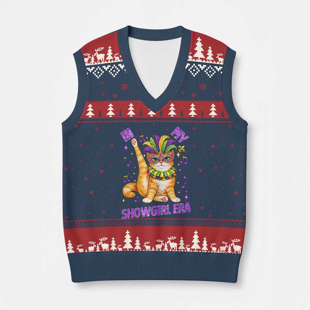 Mardi Gras Cat V-Neck Knit Sweater Vest In My Showgirl Era