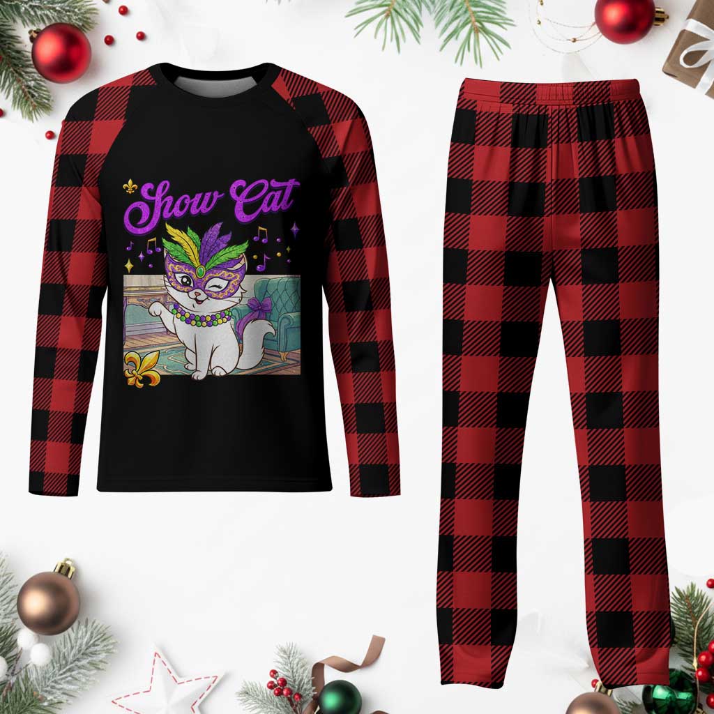 Cute Mardi Gras Cat Plaid Pajama Set The Life Of The Showgirl