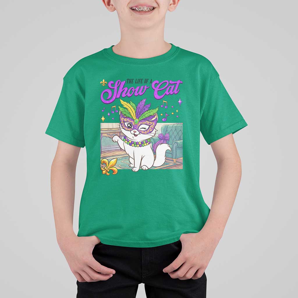 Cute Mardi Gras Cat T Shirt For Kid The Life Of The Showgirl