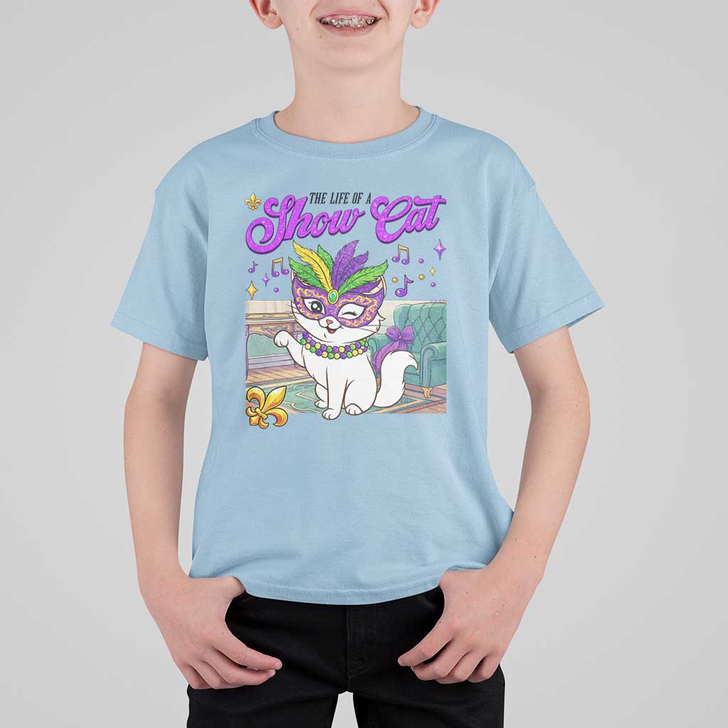 Cute Mardi Gras Cat T Shirt For Kid The Life Of The Showgirl