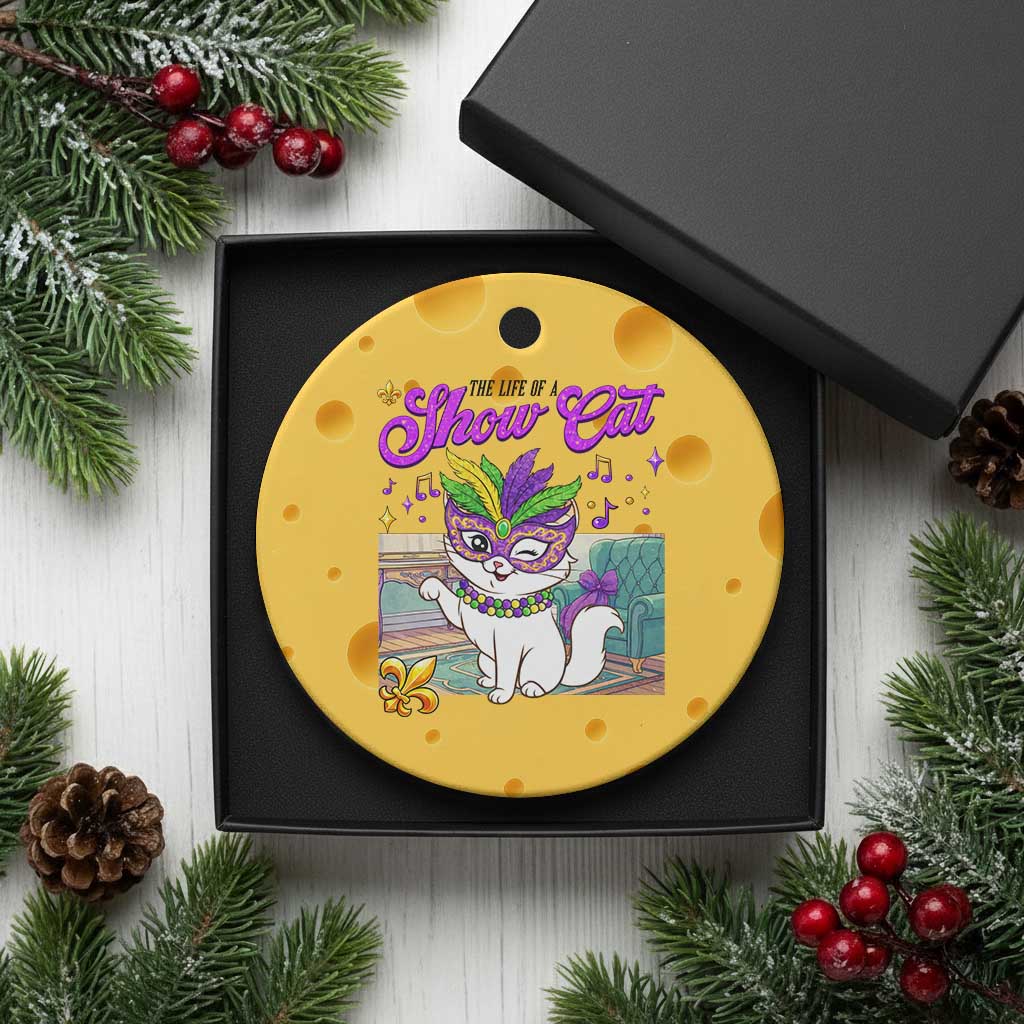 Cute Mardi Gras Cat Ceramic Ornament The Life Of The Showgirl