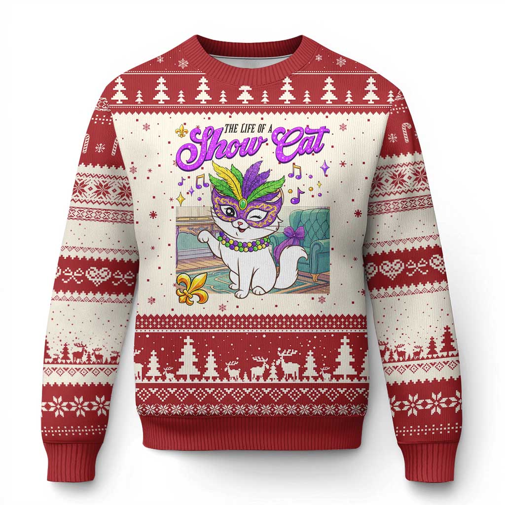 Cute Mardi Gras Cat Ugly Christmas Sweater The Life Of The Showgirl