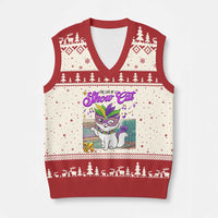 Cute Mardi Gras Cat V-Neck Knit Sweater Vest The Life Of The Showgirl