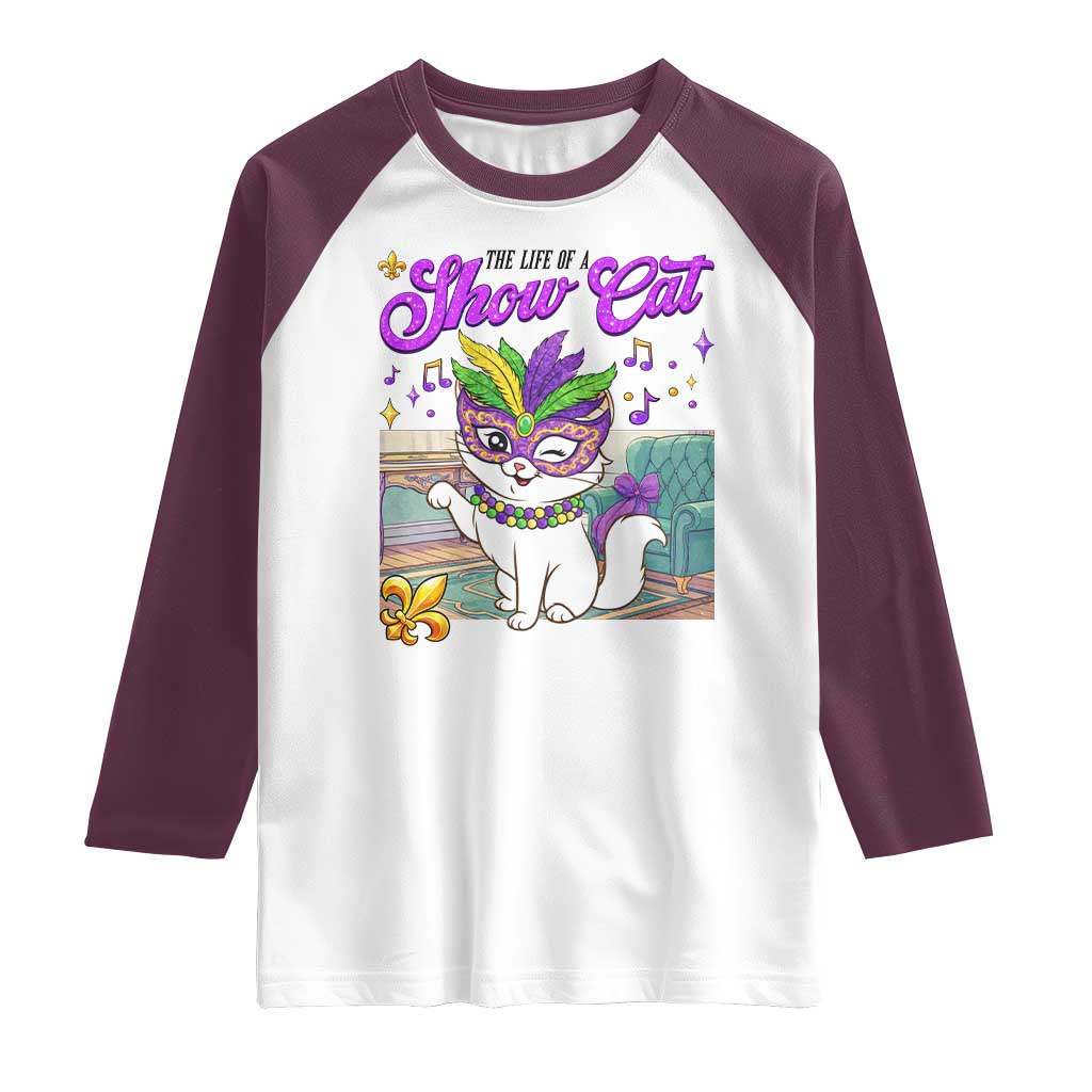 Cute Mardi Gras Cat Raglan Shirt The Life Of The Showgirl