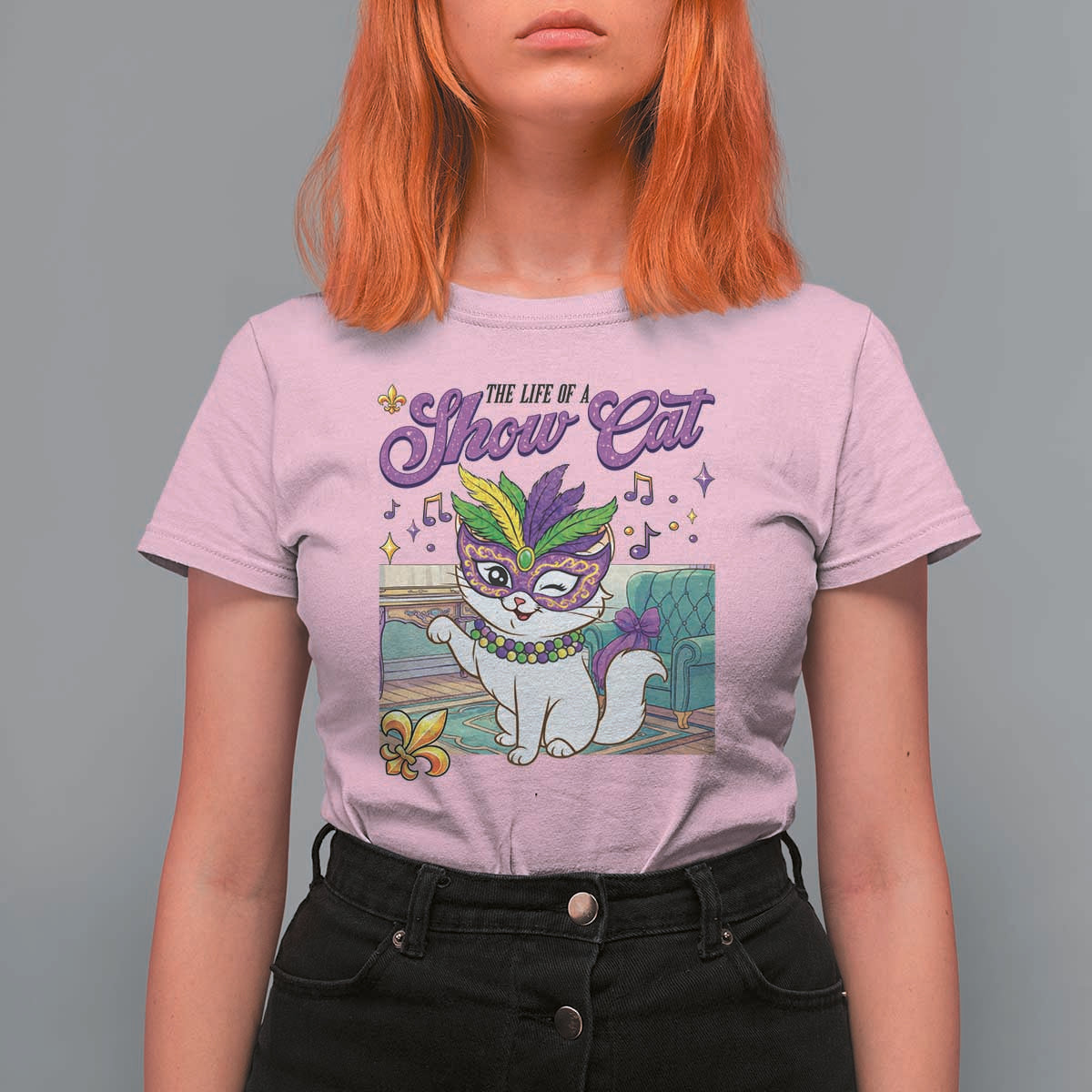 Cute Mardi Gras Cat T Shirt For Women The Life Of The Showgirl