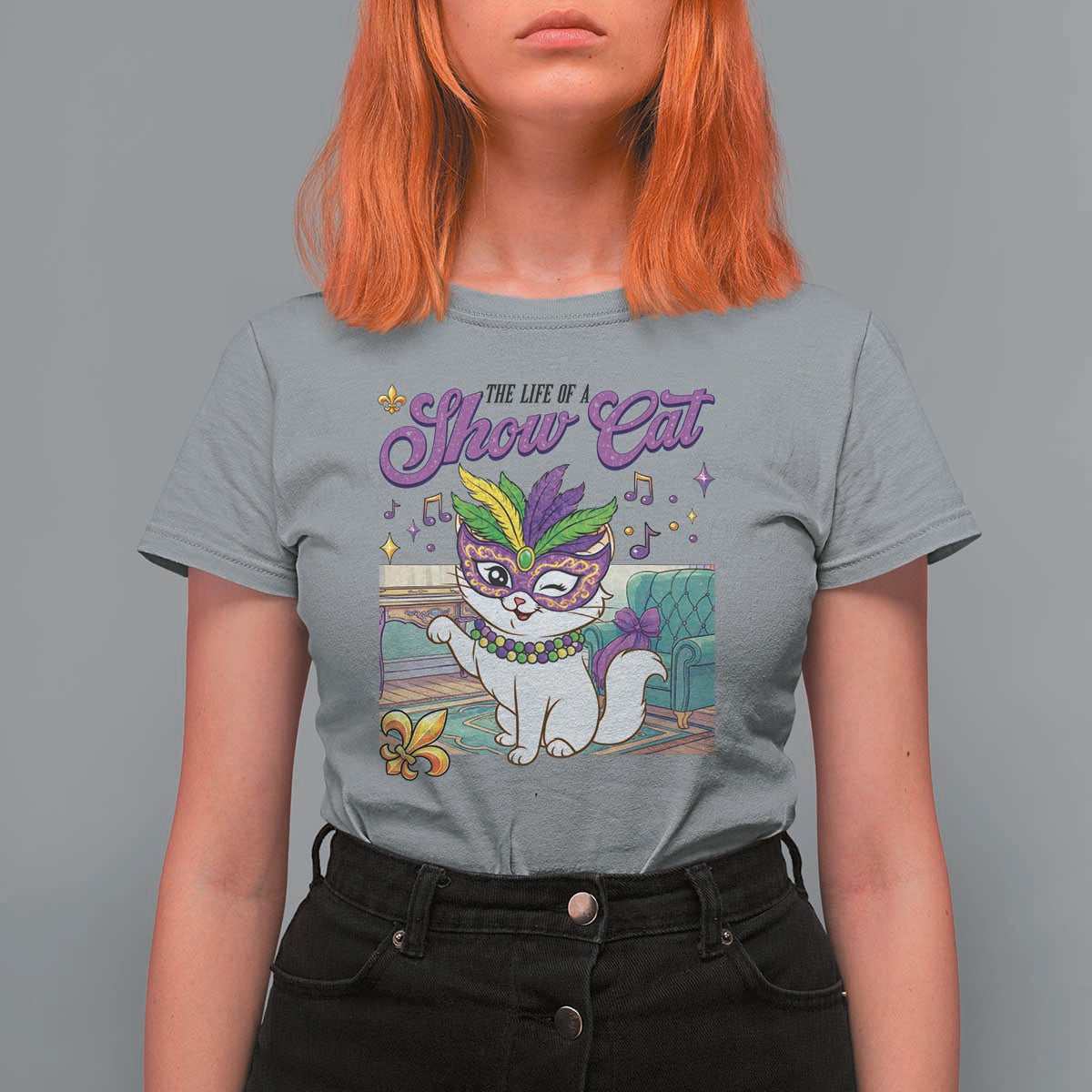 Cute Mardi Gras Cat T Shirt For Women The Life Of The Showgirl