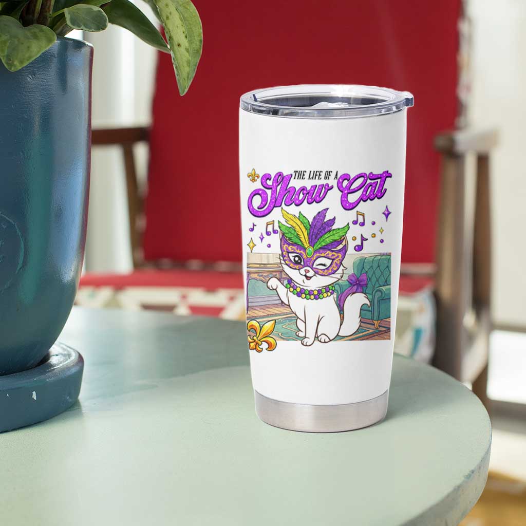 Cute Mardi Gras Cat Tumbler Cup The Life Of The Showgirl