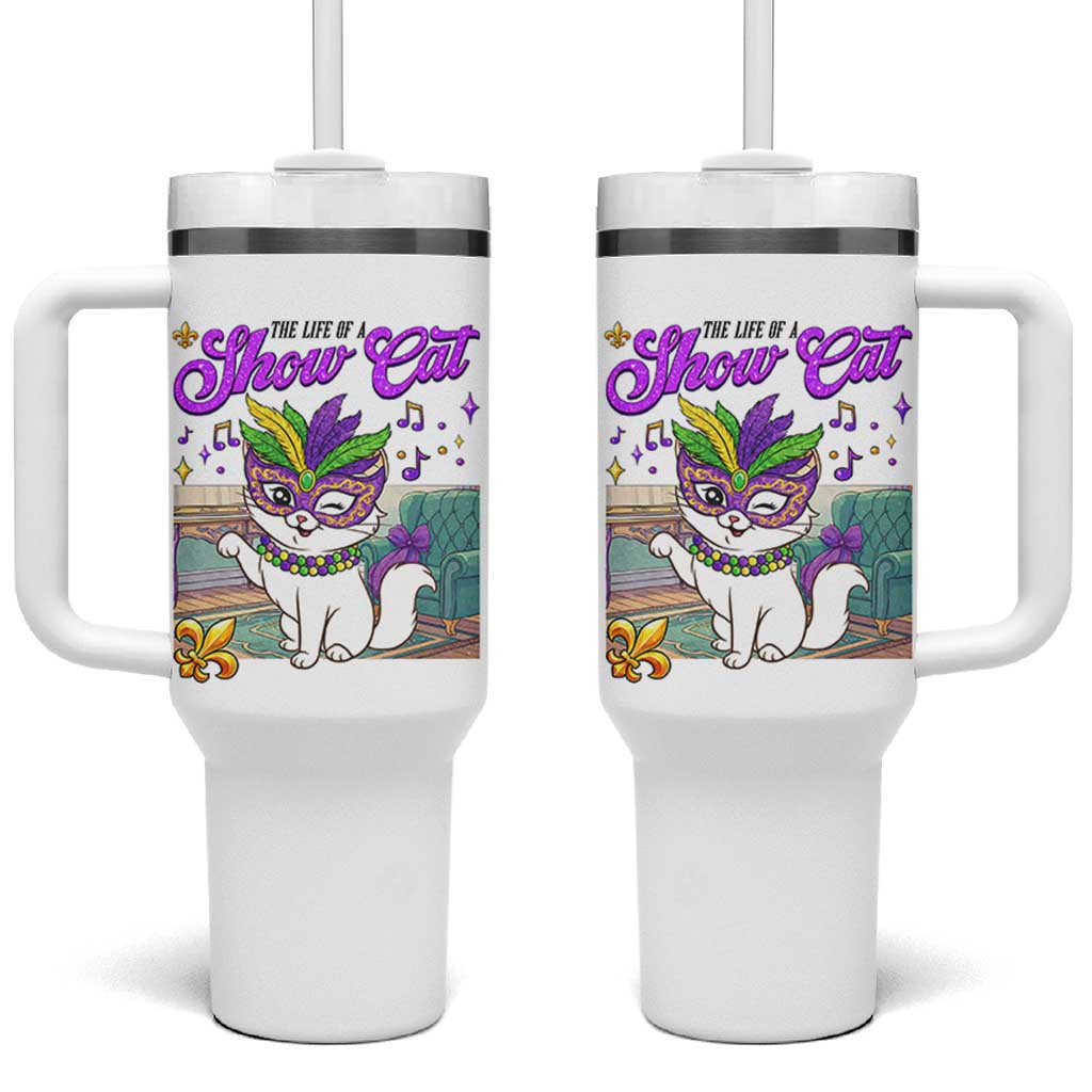 Cute Mardi Gras Cat Tumbler With Handle The Life Of The Showgirl