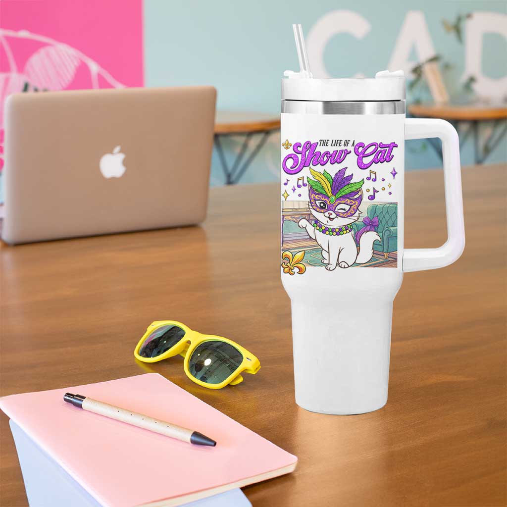 Cute Mardi Gras Cat Tumbler With Handle The Life Of The Showgirl