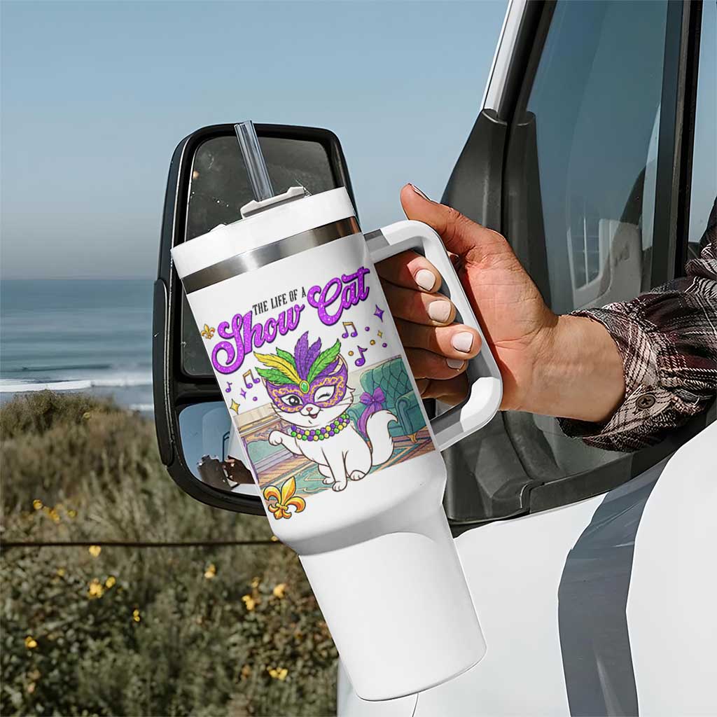 Cute Mardi Gras Cat Tumbler With Handle The Life Of The Showgirl