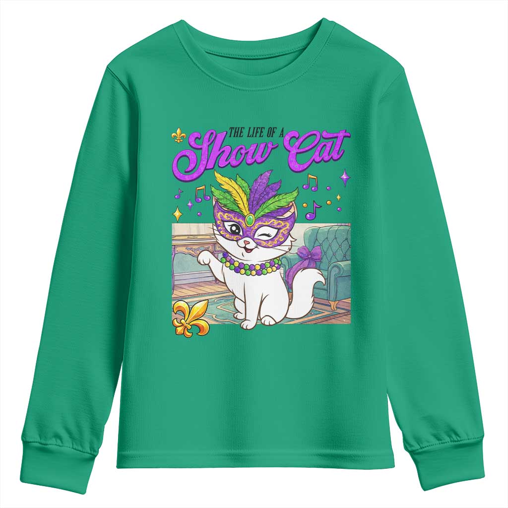 Cute Mardi Gras Cat Youth Sweatshirt The Life Of The Showgirl