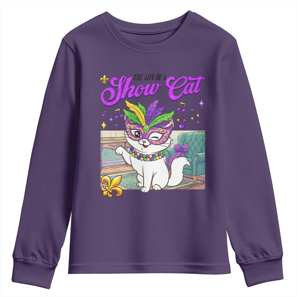 Cute Mardi Gras Cat Youth Sweatshirt The Life Of The Showgirl