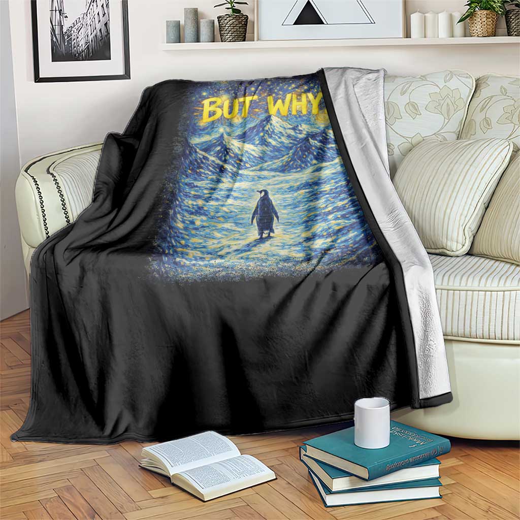 But Why Penguin Throw Blanket Starry Night Van Gogh Nihilist Penguin Hiking