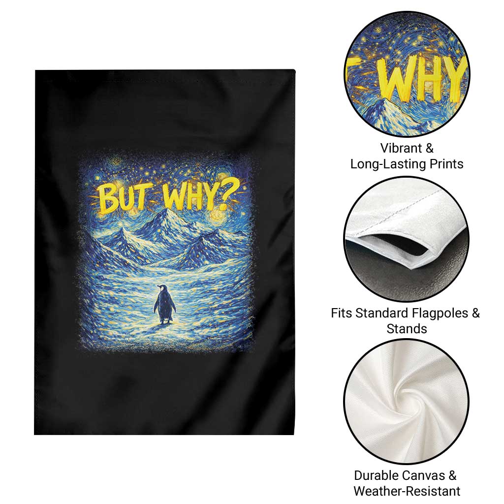 But Why Penguin Garden Flag Starry Night Van Gogh Nihilist Penguin Hiking