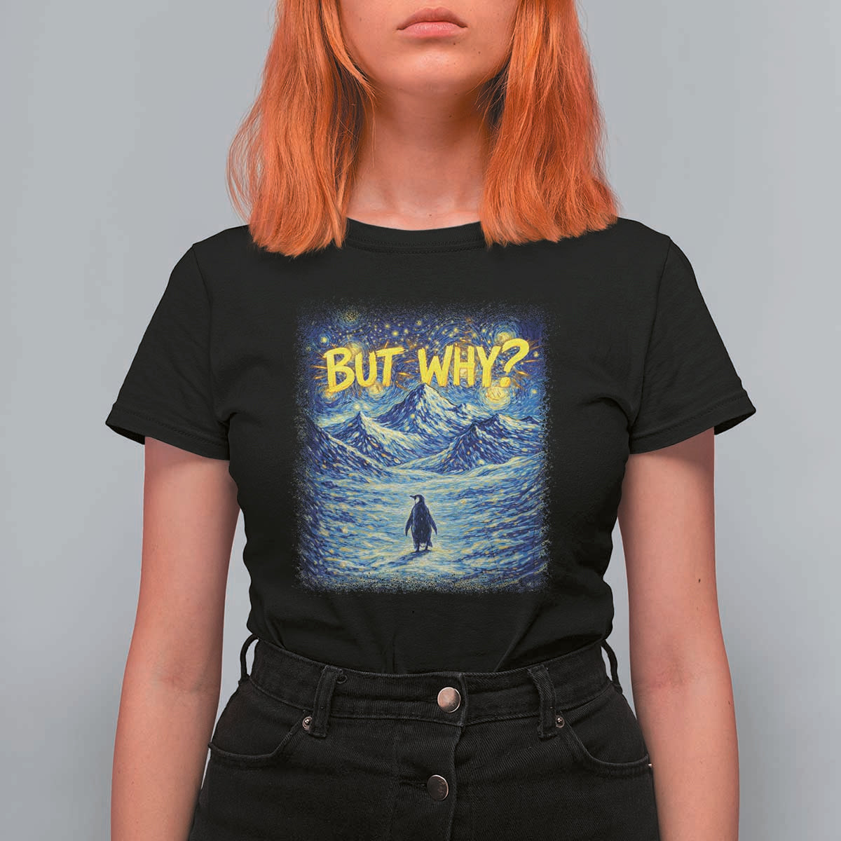 But Why Penguin T Shirt For Women Starry Night Van Gogh Nihilist Penguin Hiking