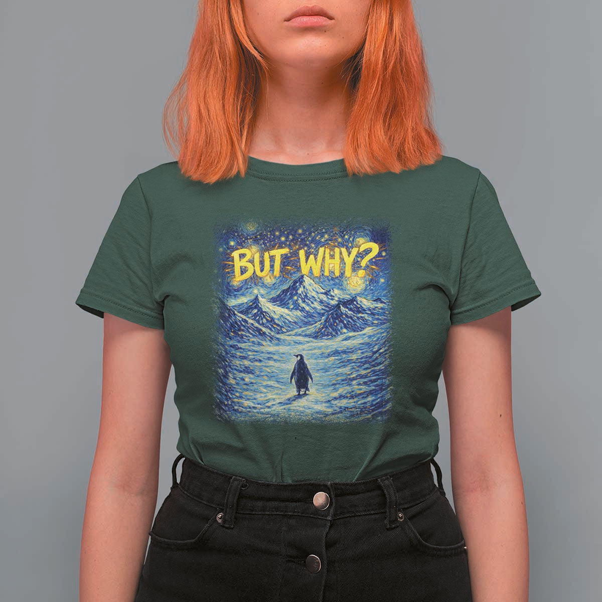 But Why Penguin T Shirt For Women Starry Night Van Gogh Nihilist Penguin Hiking