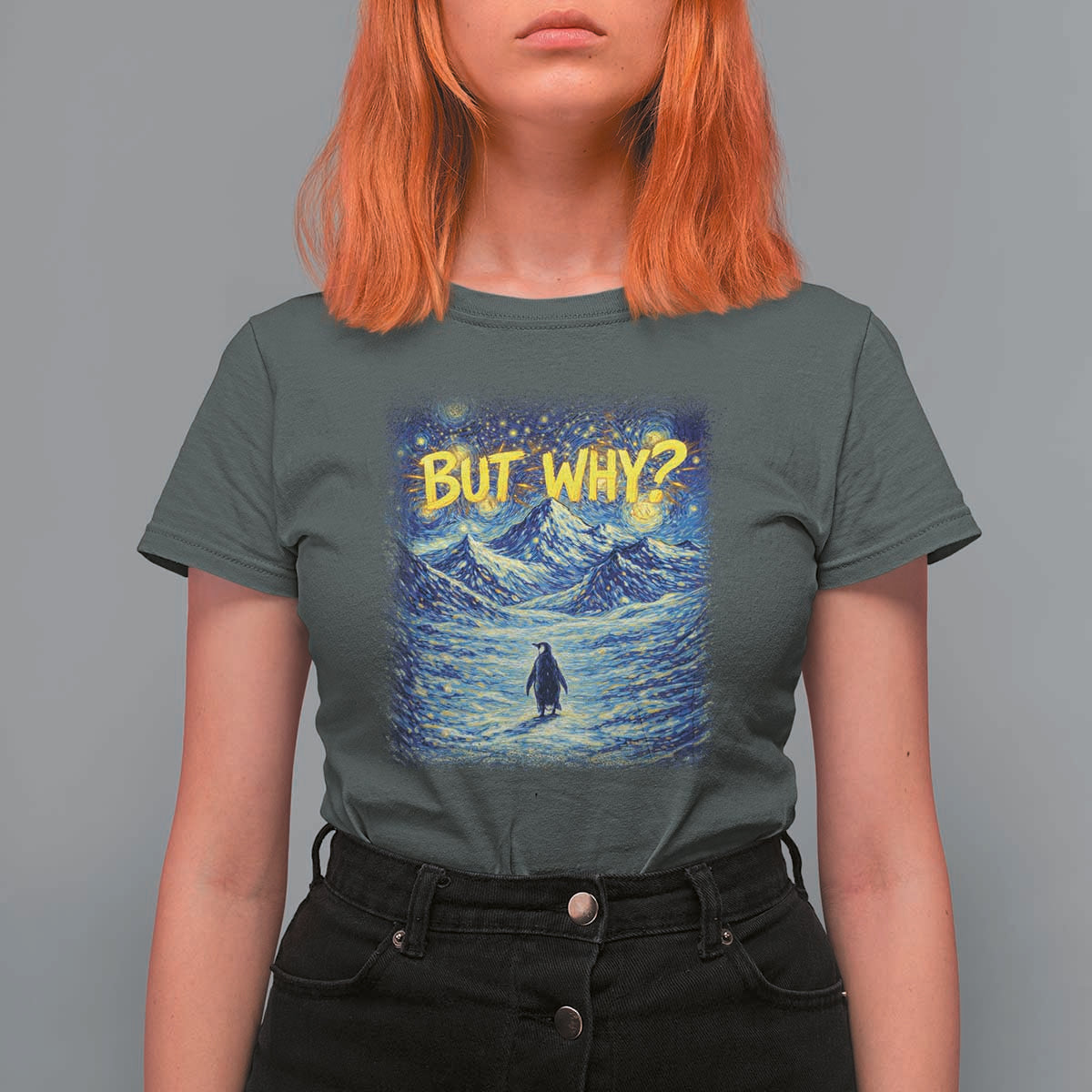 But Why Penguin T Shirt For Women Starry Night Van Gogh Nihilist Penguin Hiking