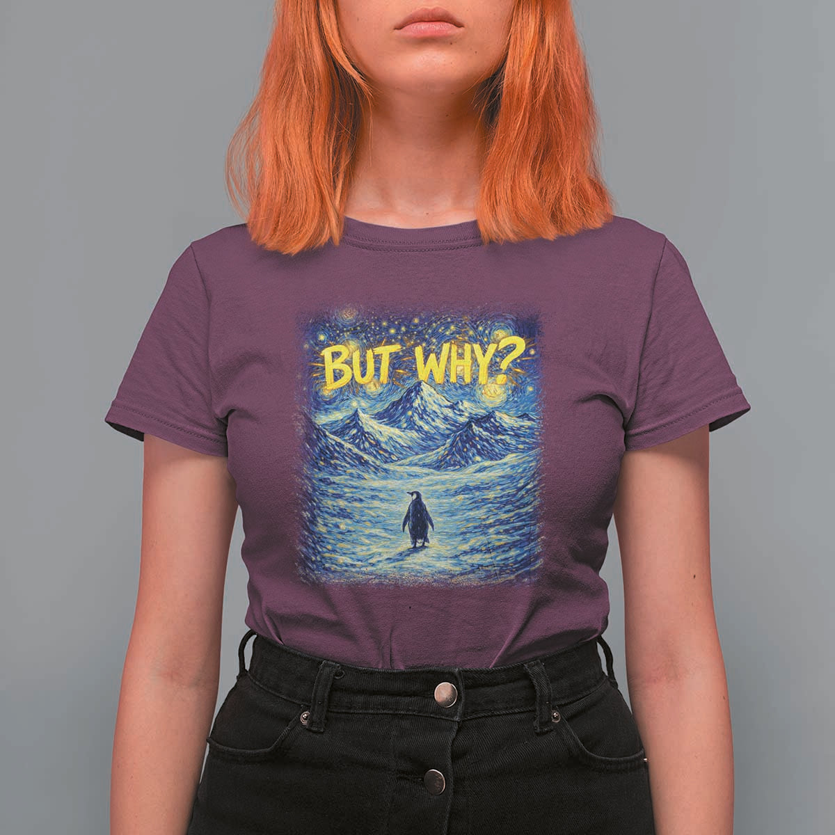 But Why Penguin T Shirt For Women Starry Night Van Gogh Nihilist Penguin Hiking