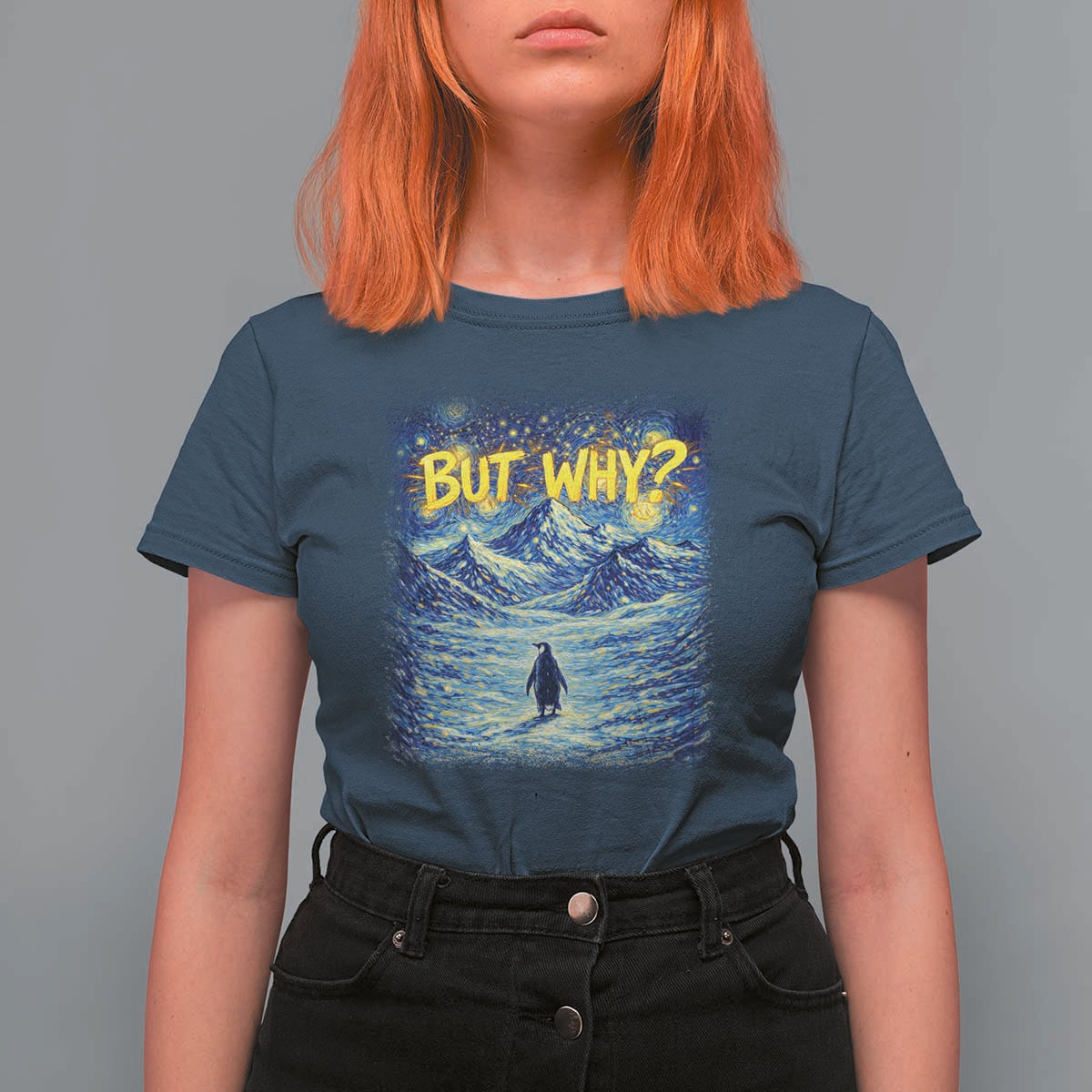 But Why Penguin T Shirt For Women Starry Night Van Gogh Nihilist Penguin Hiking