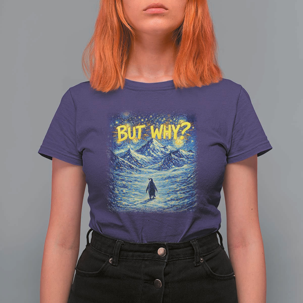 But Why Penguin T Shirt For Women Starry Night Van Gogh Nihilist Penguin Hiking