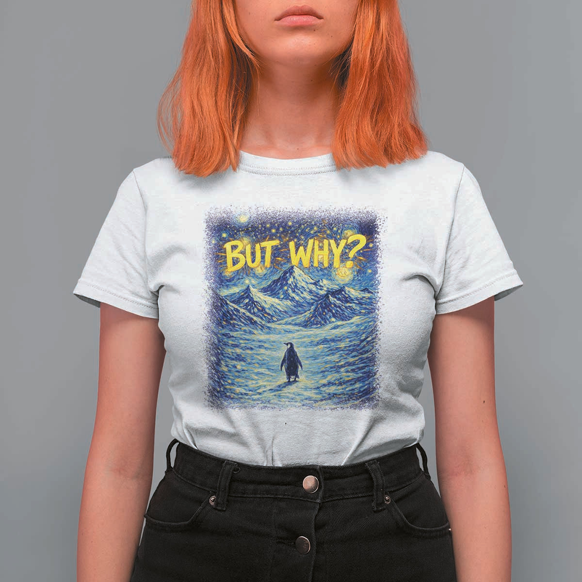 But Why Penguin T Shirt For Women Starry Night Van Gogh Nihilist Penguin Hiking