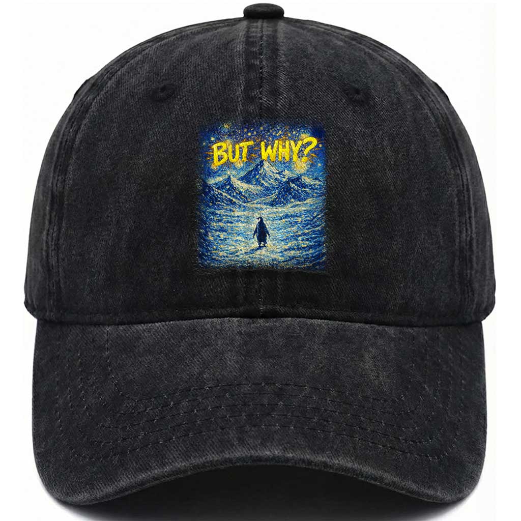 But Why Penguin Washed Cotton Baseball Cap Starry Night Van Gogh Nihilist Penguin Hiking