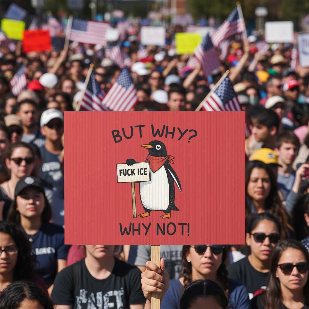 Fck ICE Protest Sign Nihilist Penguin Anti-Government Meme