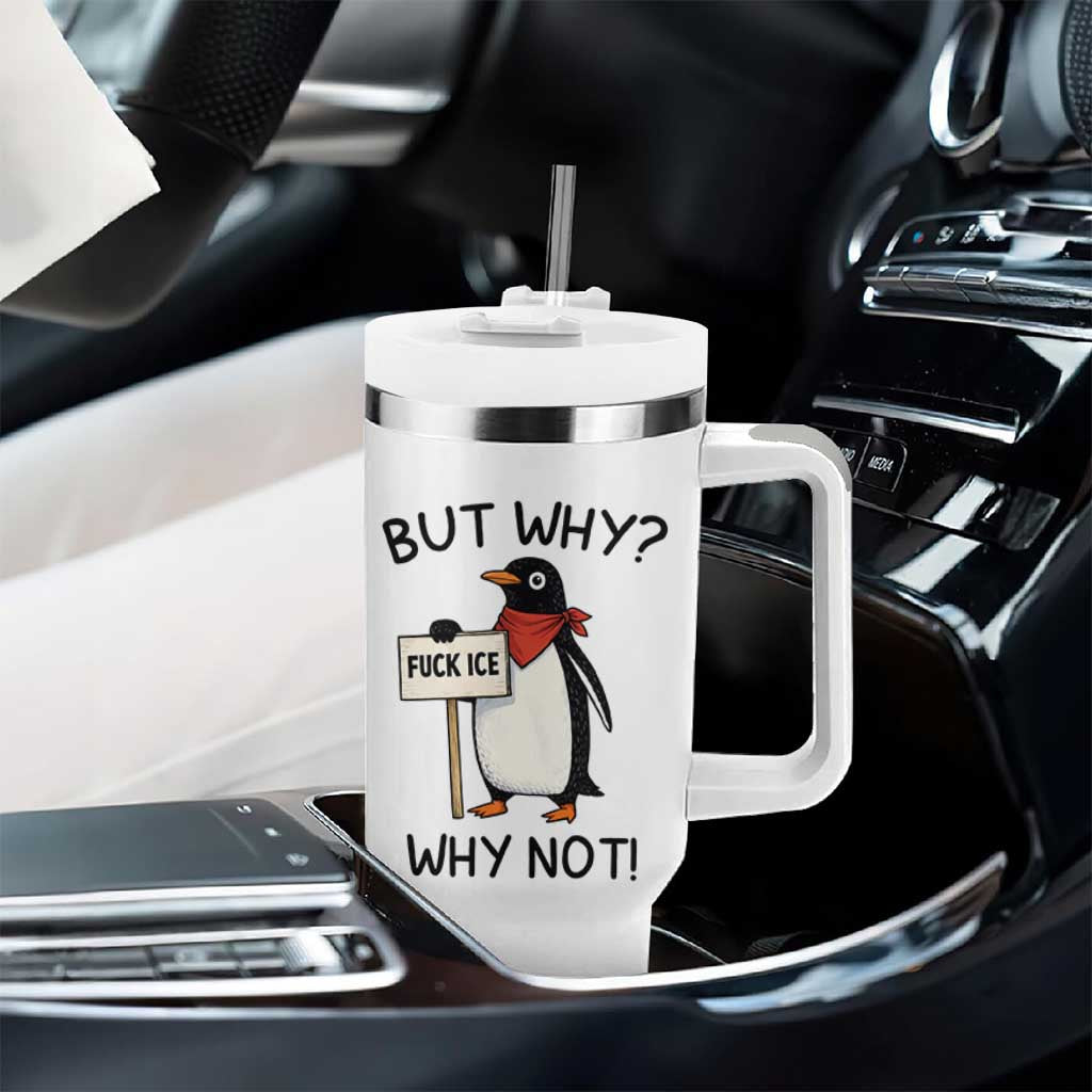 Fck ICE Tumbler With Handle Nihilist Penguin Anti-Government Meme