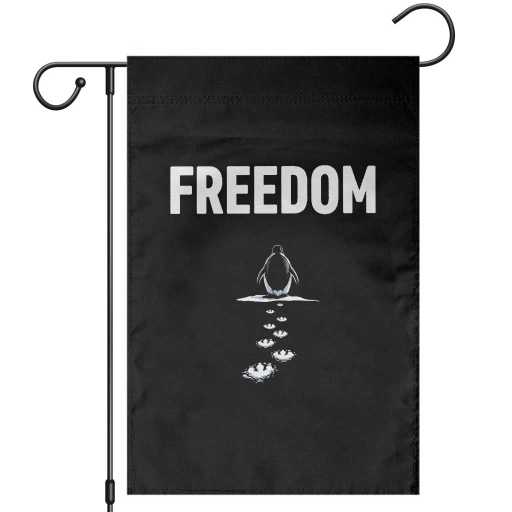 Penguin Freedom Garden Flag Funny Nihilist Penguin Hiking Mountains