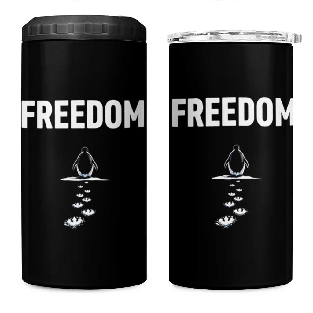 Penguin Freedom 4 in 1 Can Cooler Tumbler Funny Nihilist Penguin Hiking Mountains