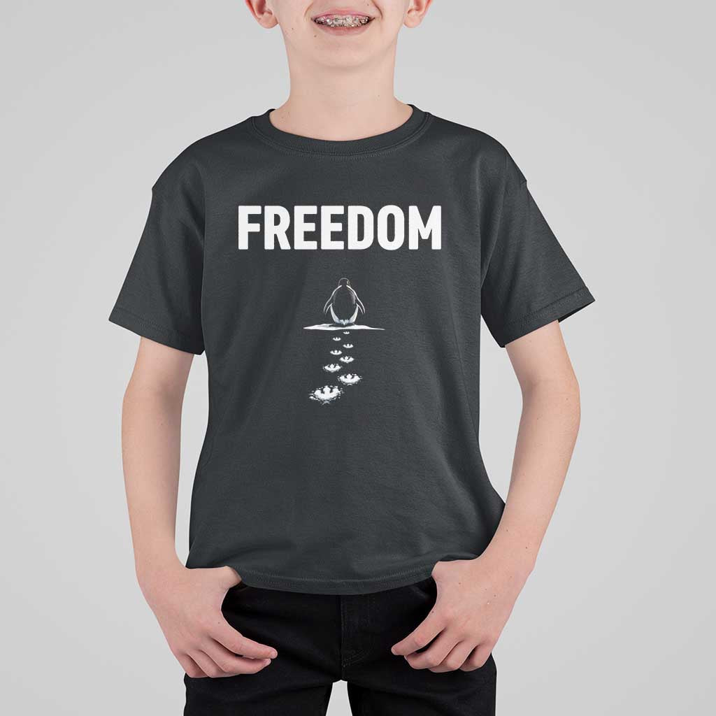 Penguin Freedom T Shirt For Kid Funny Nihilist Penguin Hiking Mountains