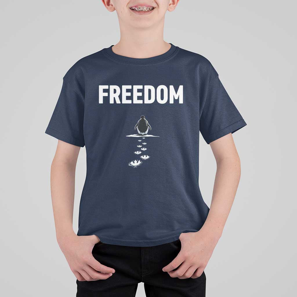 Penguin Freedom T Shirt For Kid Funny Nihilist Penguin Hiking Mountains
