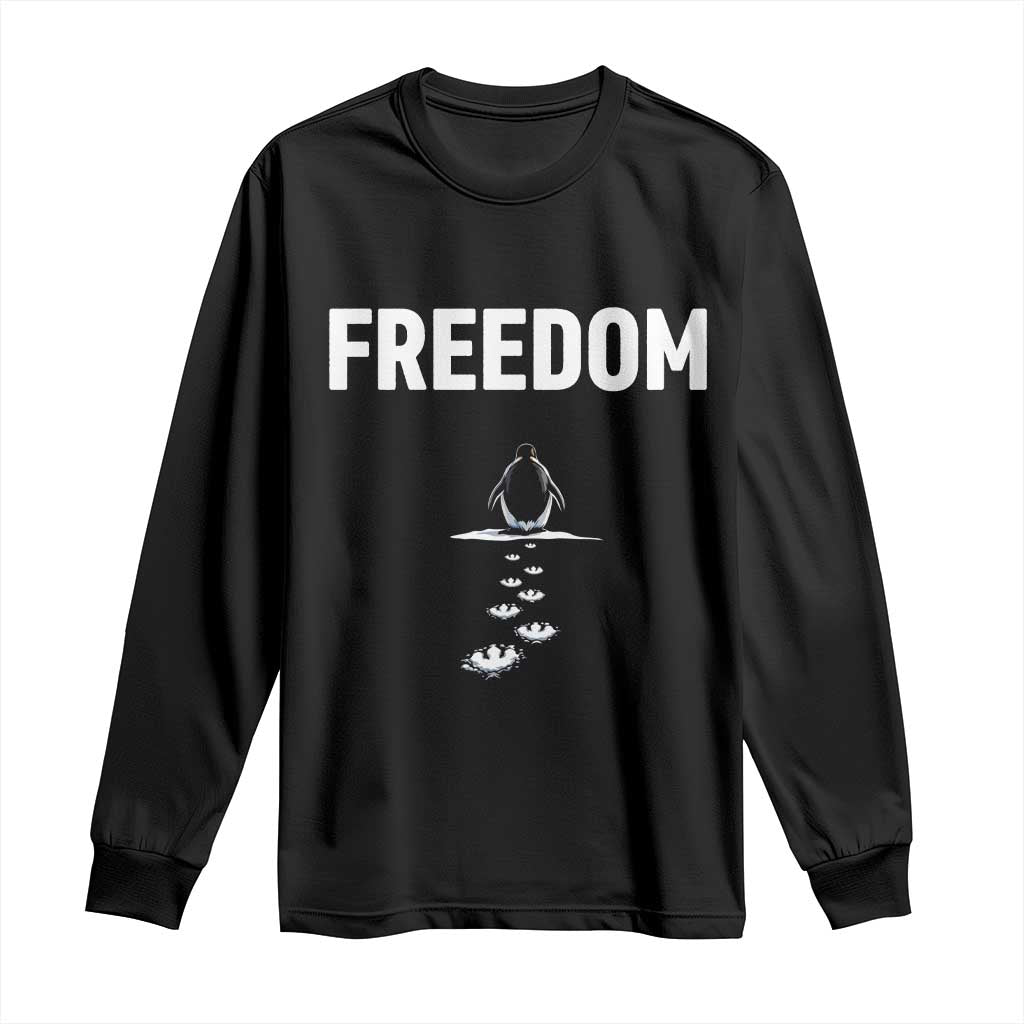 Penguin Freedom Long Sleeve Shirt Funny Nihilist Penguin Hiking Mountains