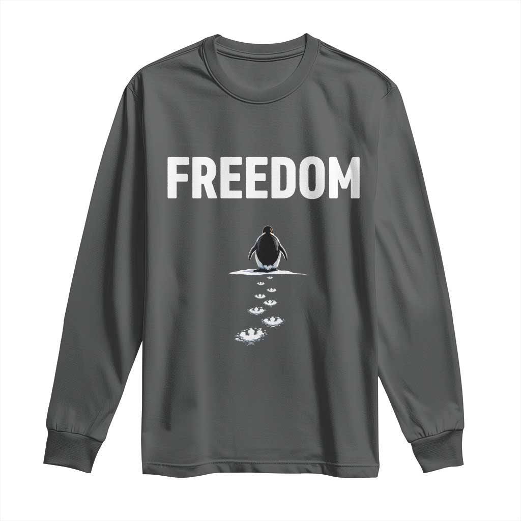 Penguin Freedom Long Sleeve Shirt Funny Nihilist Penguin Hiking Mountains