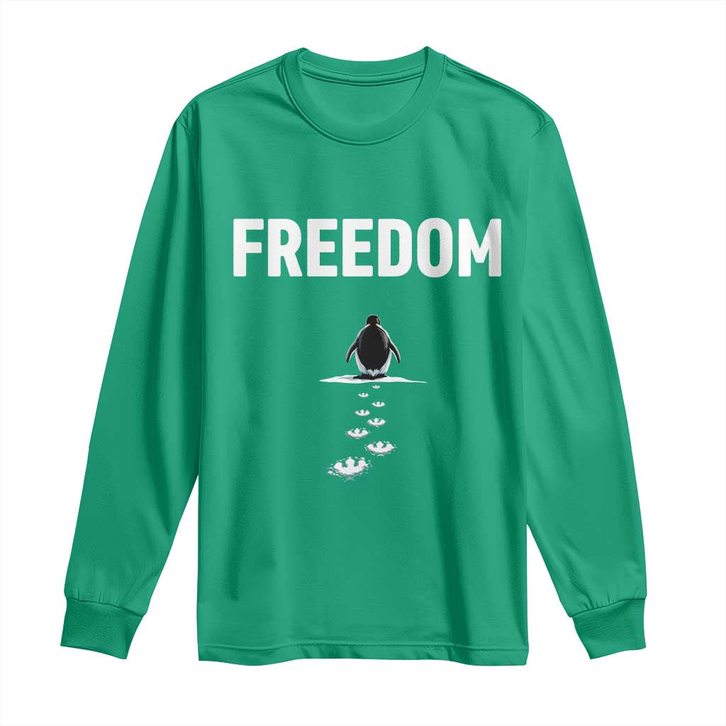 Penguin Freedom Long Sleeve Shirt Funny Nihilist Penguin Hiking Mountains