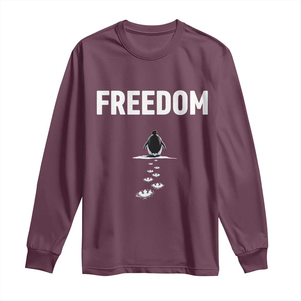Penguin Freedom Long Sleeve Shirt Funny Nihilist Penguin Hiking Mountains