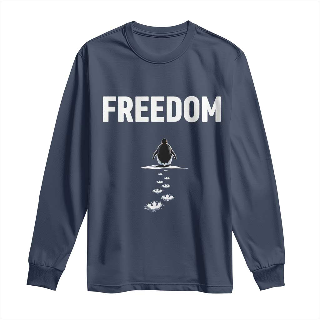 Penguin Freedom Long Sleeve Shirt Funny Nihilist Penguin Hiking Mountains