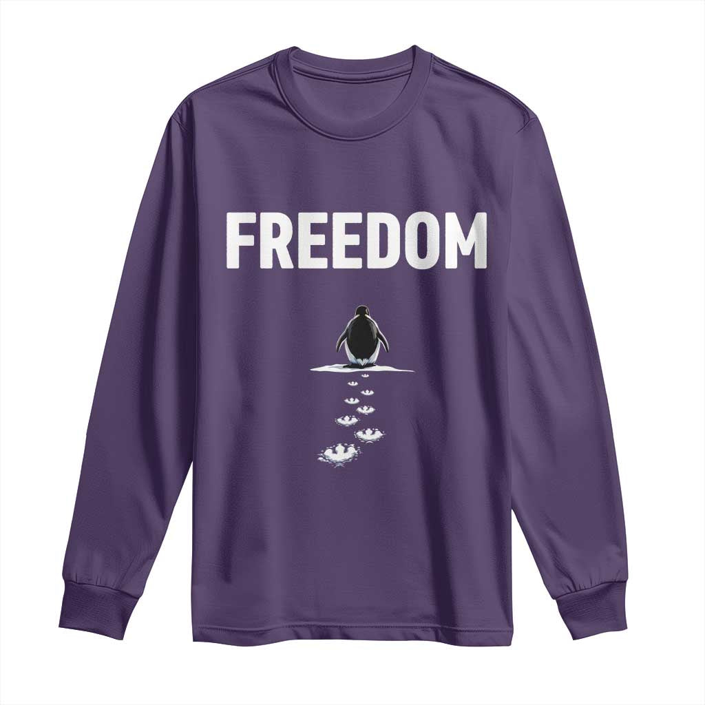 Penguin Freedom Long Sleeve Shirt Funny Nihilist Penguin Hiking Mountains