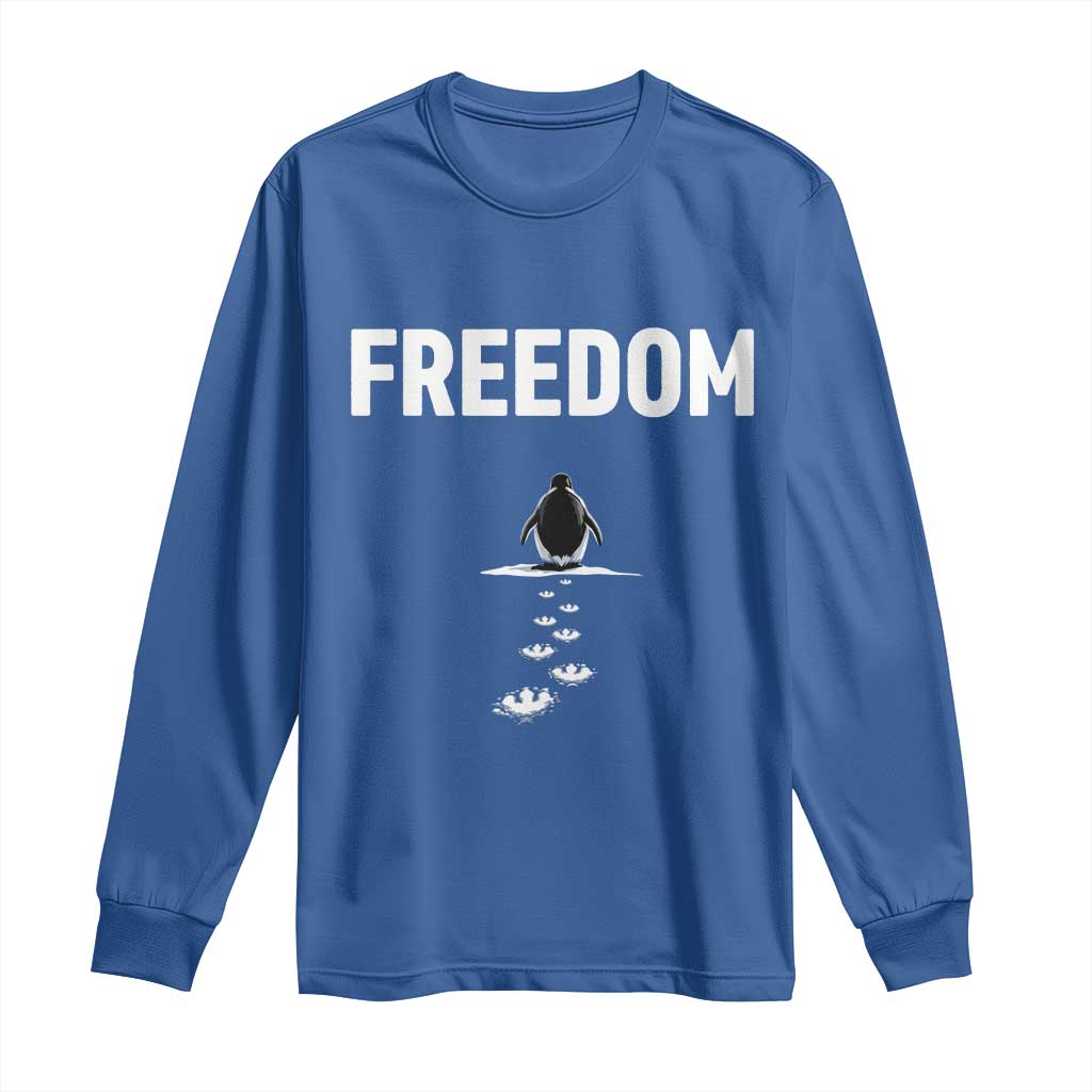 Penguin Freedom Long Sleeve Shirt Funny Nihilist Penguin Hiking Mountains